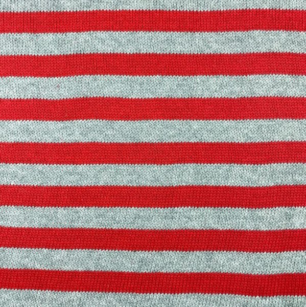 Strickstoff - Streifen - Baumwolle - rot/grau